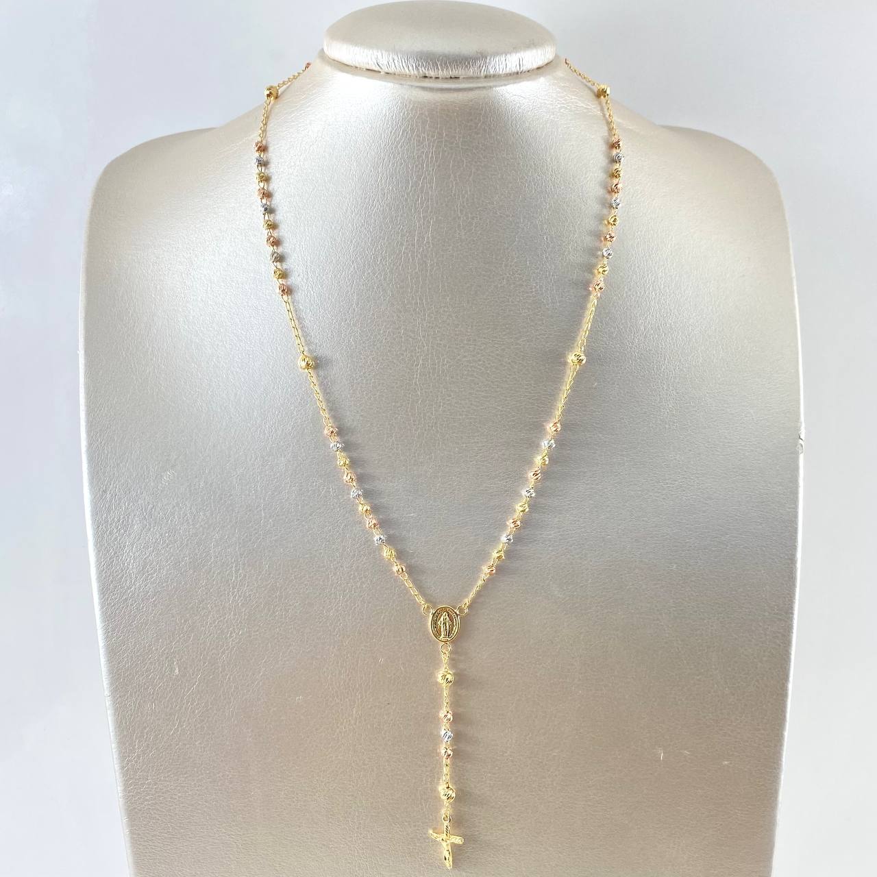 Miraculous Virgin Rosary 7.5gr / 45cm / 3mm-4mm Beads Diamond Cut Cross Cristo Basto Screwed Three 18K Gold *