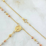 Rosario Virgen Milagrosa 7.2gr / 45cm / 3mm-4mm Bolas Diamantadas Tres Oros 18K *