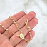 Rosario Virgen Milagrosa 7.2gr / 45cm / 3mm-4mm Bolas Diamantadas Tres Oros 18K *