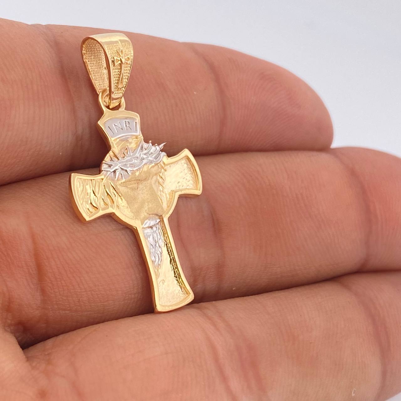 Dije Cruz Cristo Rostro 4gr / Dos Oros Amarillo Blanco 18K %