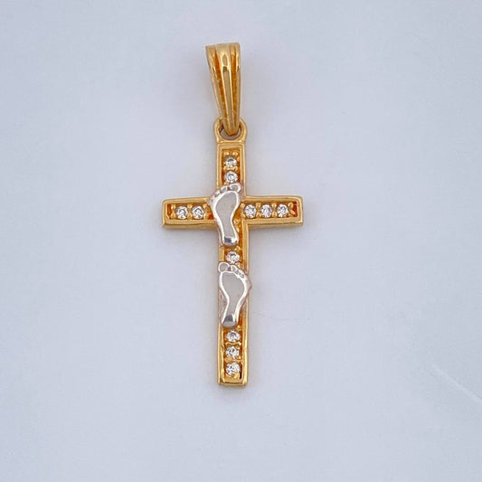 Dije Cruz Huellas 1.25gr / Dos Oros Amarillo Blanco 18K %
