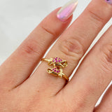 Ring Roses 2.4gr / T6 / Red Zircons Yellow Gold