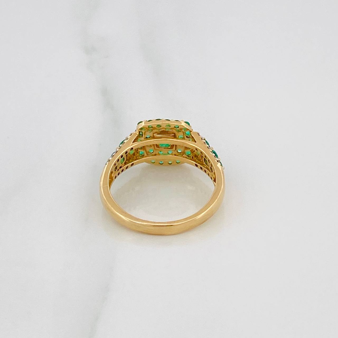 Square Halo Emeralds Ring 1.04 qts Diamonds 12 pts 3.4gr / T5 3/4 / Two Yellow White Golds 18K %