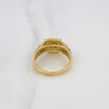 Square Halo Emeralds Ring 1.04 qts Diamonds 12 pts 3.4gr / T5 3/4 / Two Yellow White Golds 18K %