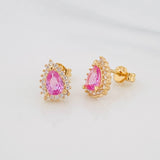 Stud Earrings Halo Tear 2.4g / in / 7.6mm Yellow Gold 18K