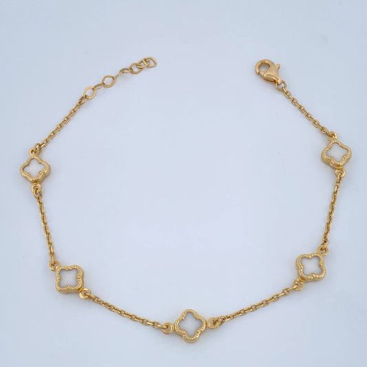 Pulso Trebol Aro Serguido 3.35gr / 7 1/4 in / 1mm Oro Amarillo +4 18K +