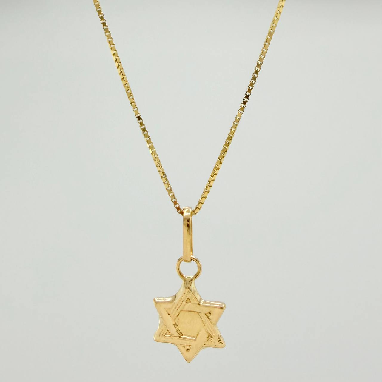 Set Cadena y Dije Veneciana + Estrella David 1.2gr / 15 3/4 in / 0.49mm Oro Amarillo 18K (Oferta) &