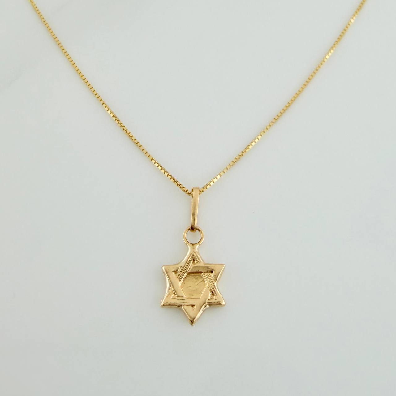 Set Cadena y Dije Veneciana + Estrella David 1.2gr / 15 3/4 in / 0.49mm Oro Amarillo 18K (Oferta) &
