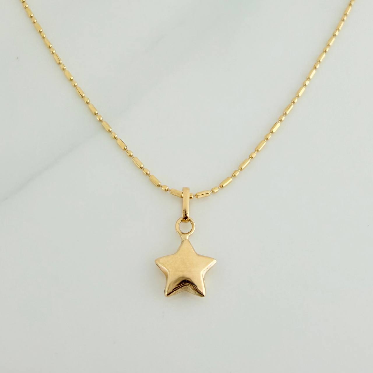 Set Cadena y Dije Morse + Estrella 1.85gr / 17 3/4 in / 0.73mm Oro Amarillo 18K (Oferta) &