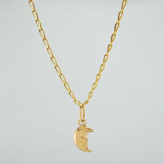 Set Cadena y Dije Espiga + Luna 2gr / 17 3/4 in / 1.21mm Oro Amarillo 18K (Oferta) &
