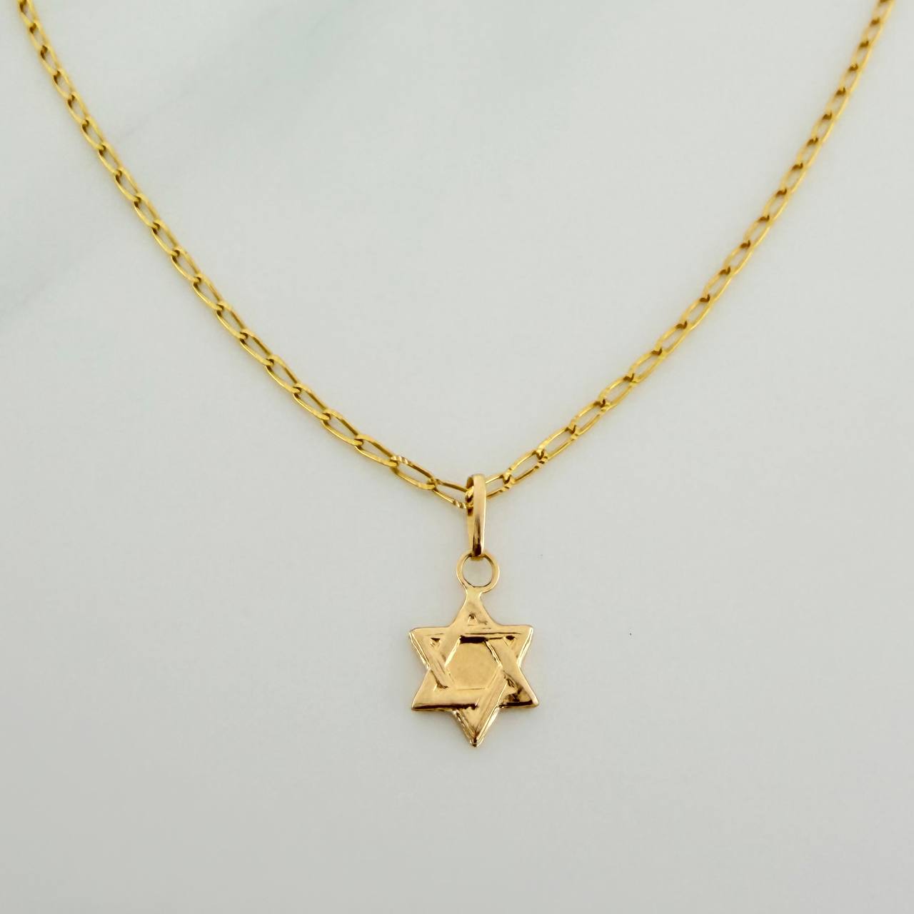 Set Cadena y Dije Espiga + Estrella David 1.95gr / 17 3/4 in / 1.22mm Oro Amarillo 18K (Oferta) &