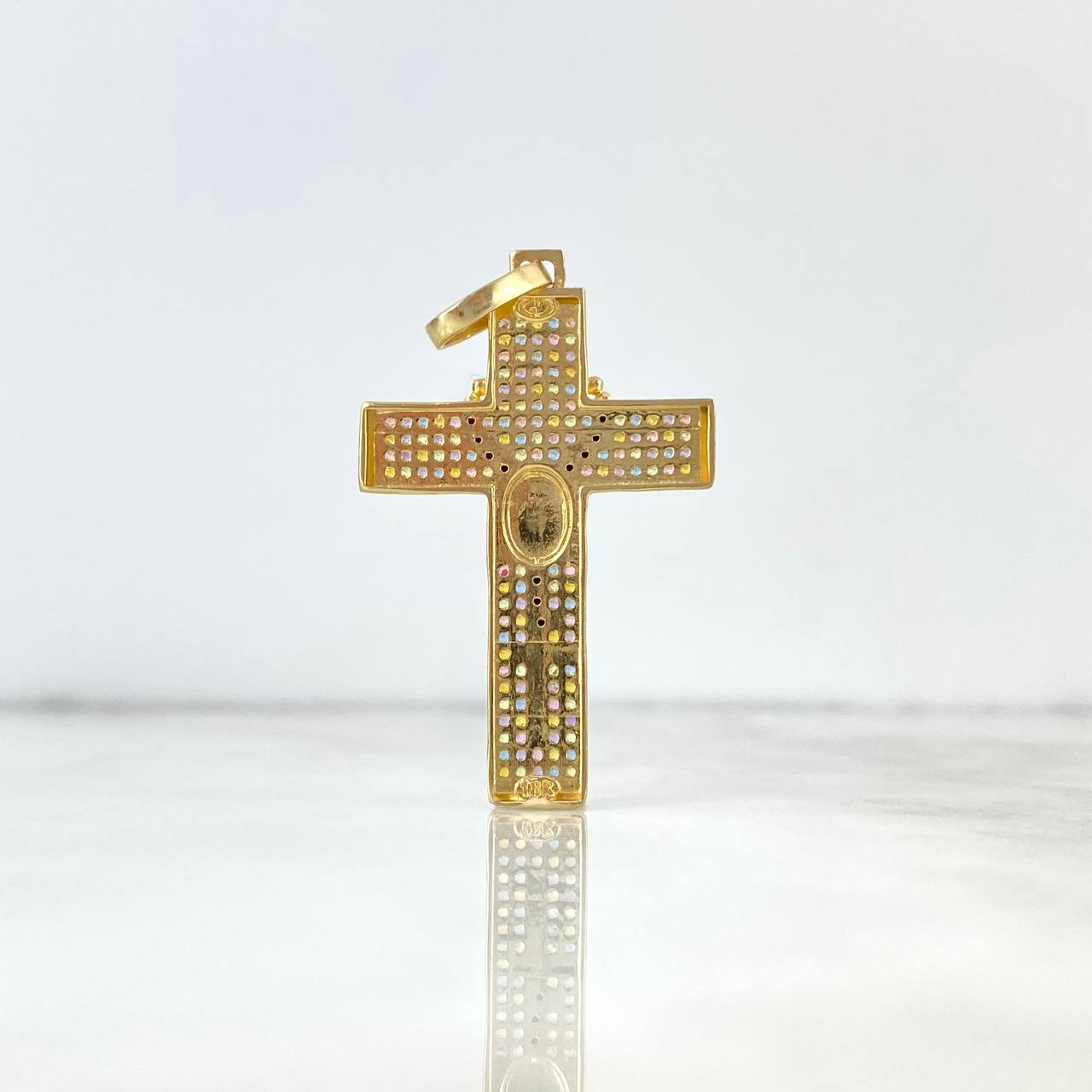 Pendant Cruz Rosario Milagrosa 5.75gr / 4.9cm / Colored Zircons Yellow Gold