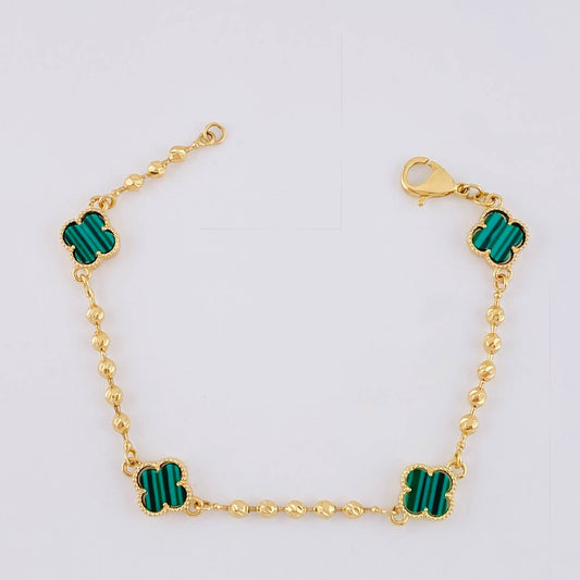 Pulso Trébol Militar Diamantada 6.9g / 7 1/4 in / 2.9mm Oro Amarillo 18K
