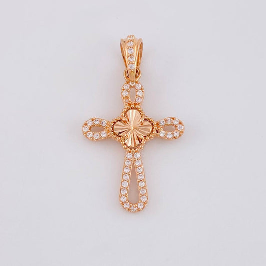 Dije Cruz Trébol Diamantado 1.75g / 1 1/4 in Oro Rosa 18K