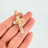Dije Cruz Cristo San Benito 6.2g / 1 3/4 in Dos Oros Amarillo Blanco 18K
