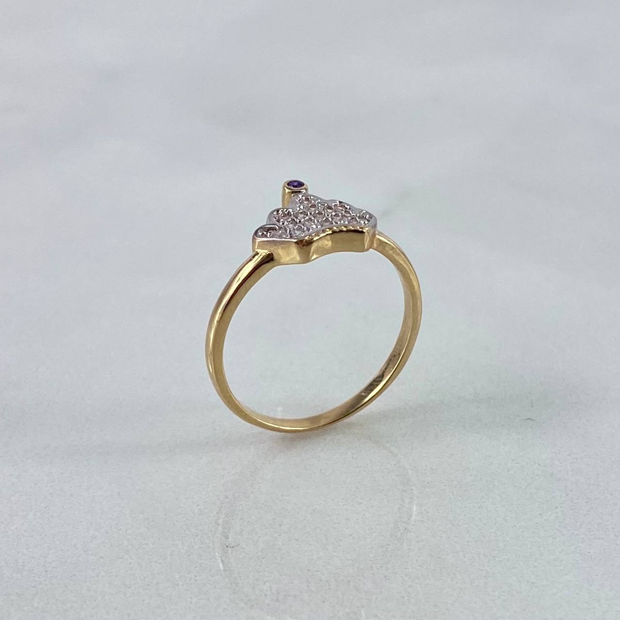 Crown Ring 1.8gr / T4 1/2 / White-Purple Zircons Yellow Gold