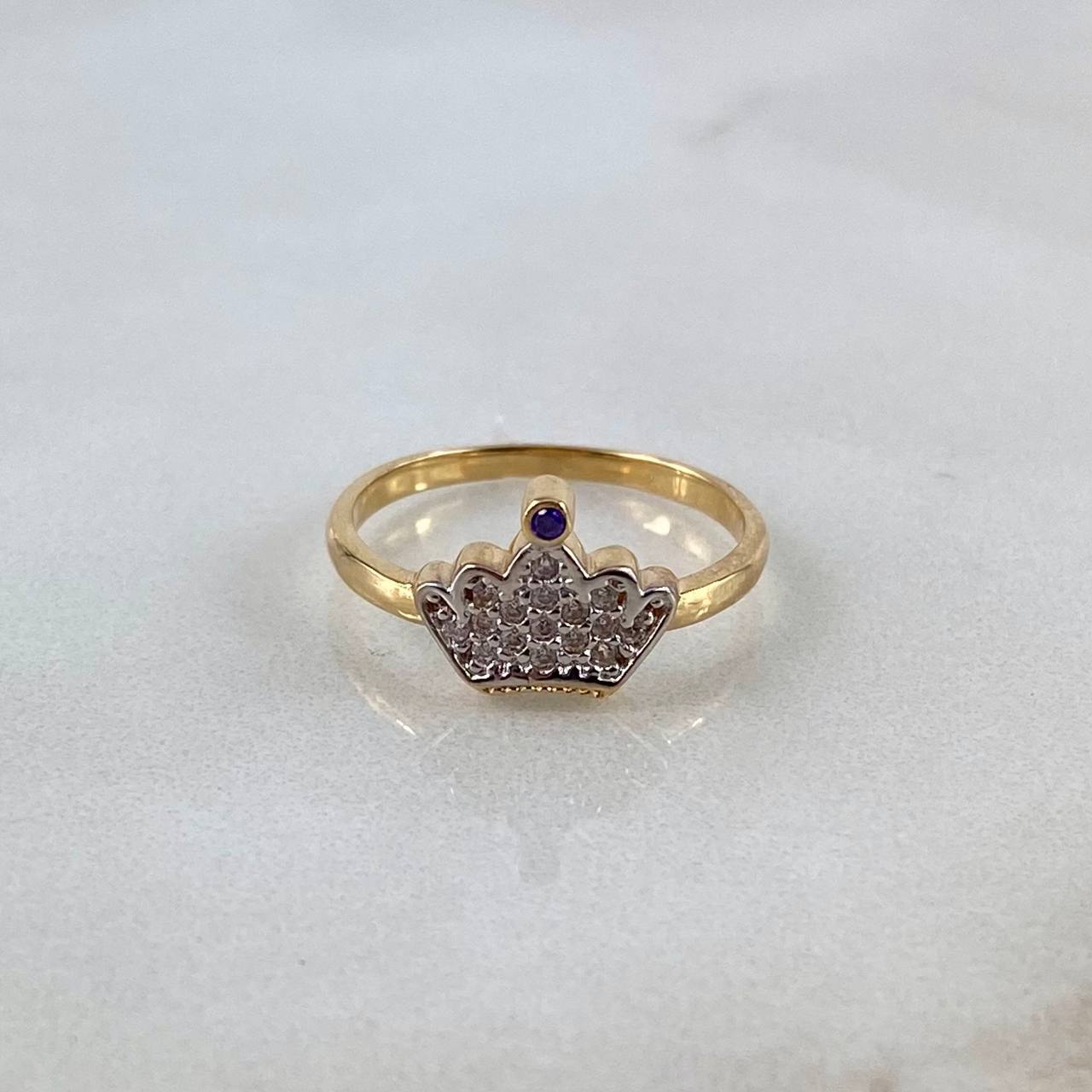 Crown Ring 1.8gr / T4 1/2 / White-Purple Zircons Yellow Gold