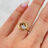 Hearts Ring 1.55gr / Size 4 3/4 / White-Black Zircons Two Yellow and White Golds