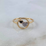 Hearts Ring 1.35gr / Size 6 1/2 / White-Black Zircons Two Yellow and White Golds