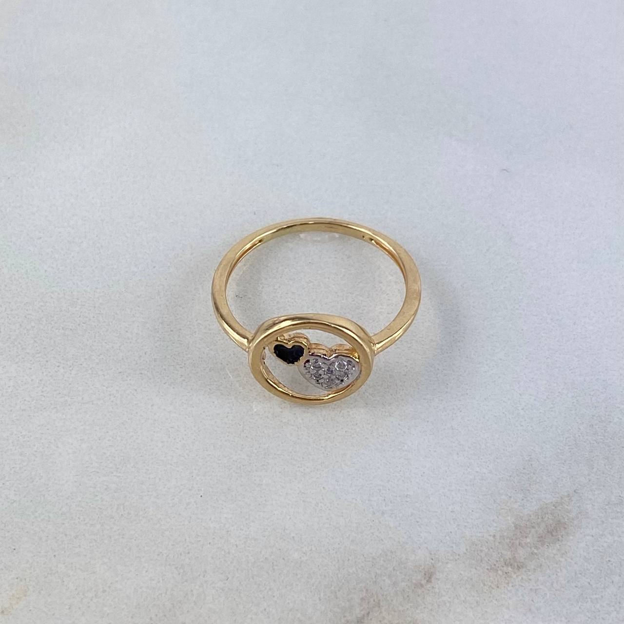 Hearts Ring 1.55gr / Size 4 3/4 / White-Black Zircons Two Yellow and White Golds