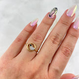 Hearts Ring 1.35gr / Size 6 1/2 / White-Black Zircons Two Yellow and White Golds