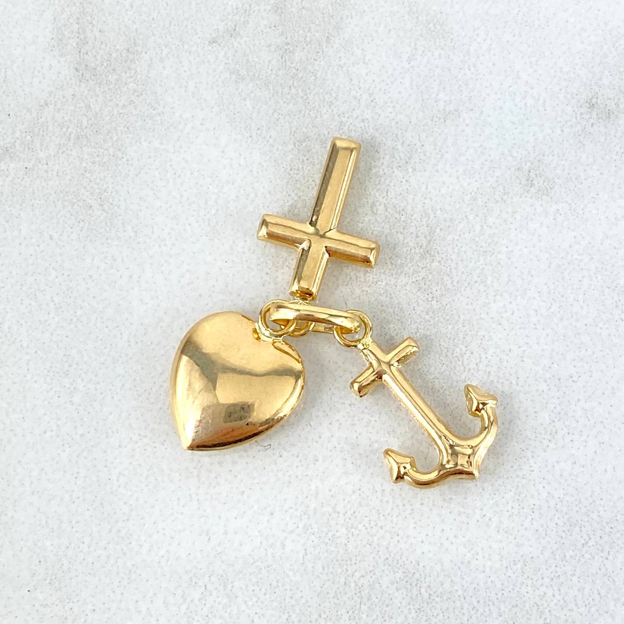Dije Tres Gracias 1gr / 2cm / Cargador "Cruz- Corazón-Ancla" Oro Amarillo 18K