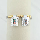 Pulsera Tejida Gris Escapulario Cilindros Diamantados 6Und Oro Amarillo 18K