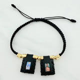 Black Woven Bracelet Scapular Diamond Cut Cylinders 6Units Yellow Gold 18K