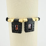 Black Woven Bracelet Scapular Diamond Cut Cylinders 6Units Yellow Gold 18K
