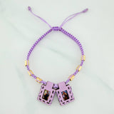 Woven Lilac Bracelet Scapular Diamond Cut Cylinders 6Units Yellow Gold 18K