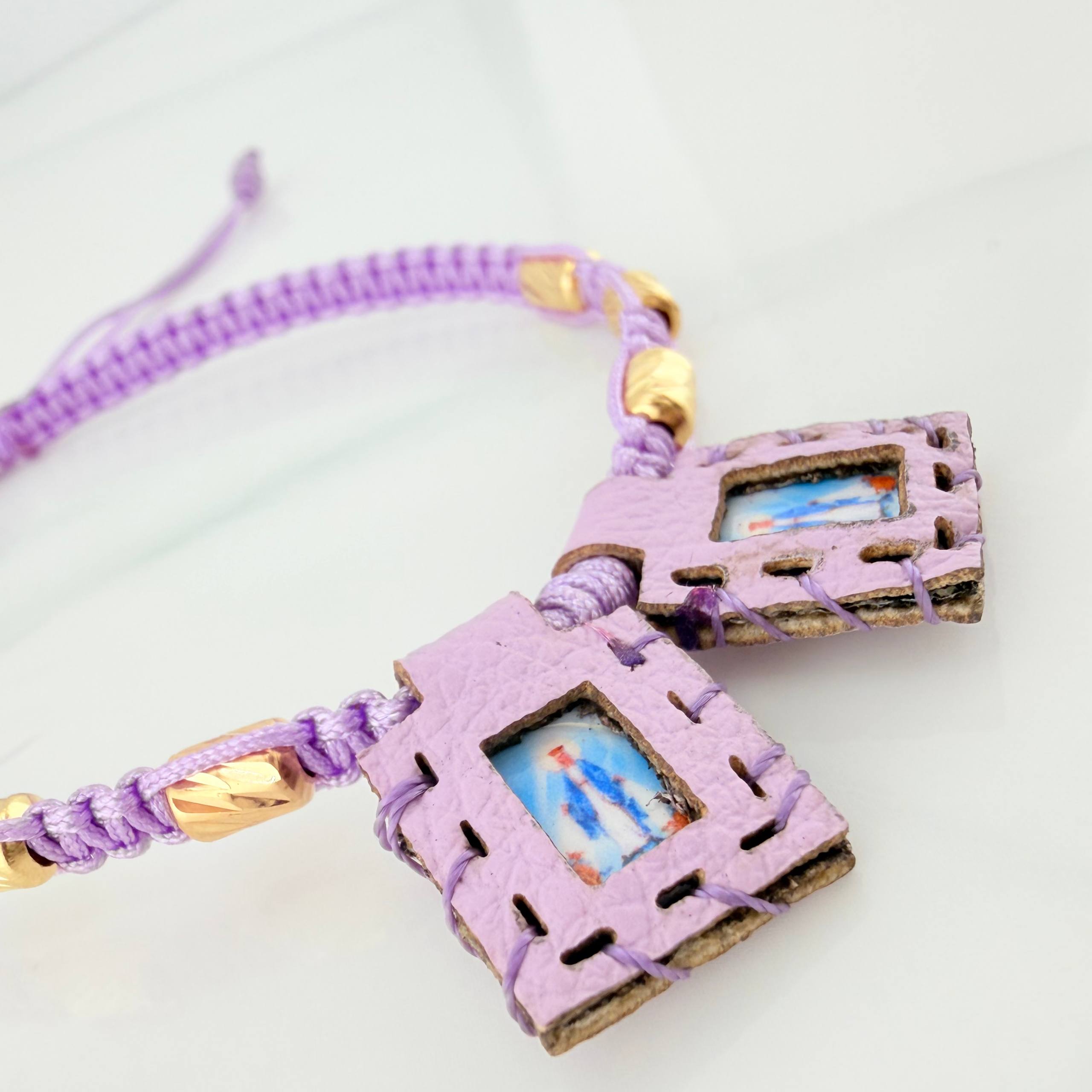 Woven Lilac Bracelet Scapular Diamond Cut Cylinders 6Units Yellow Gold 18K