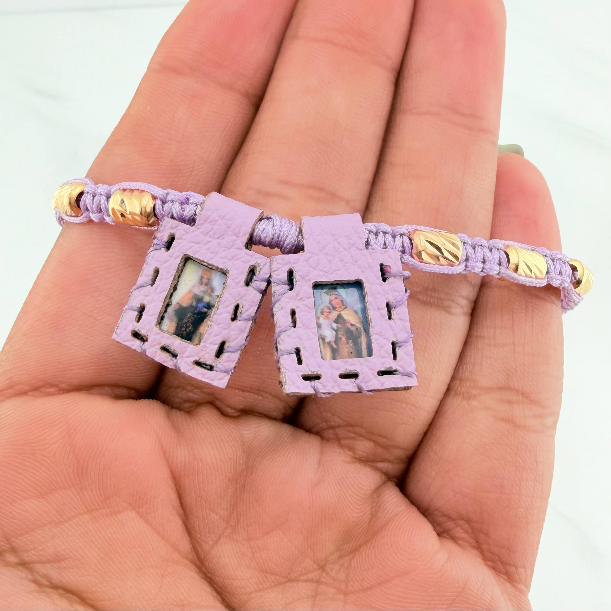 Woven Lilac Bracelet Scapular Diamond Cut Cylinders 6Units Yellow Gold 18K