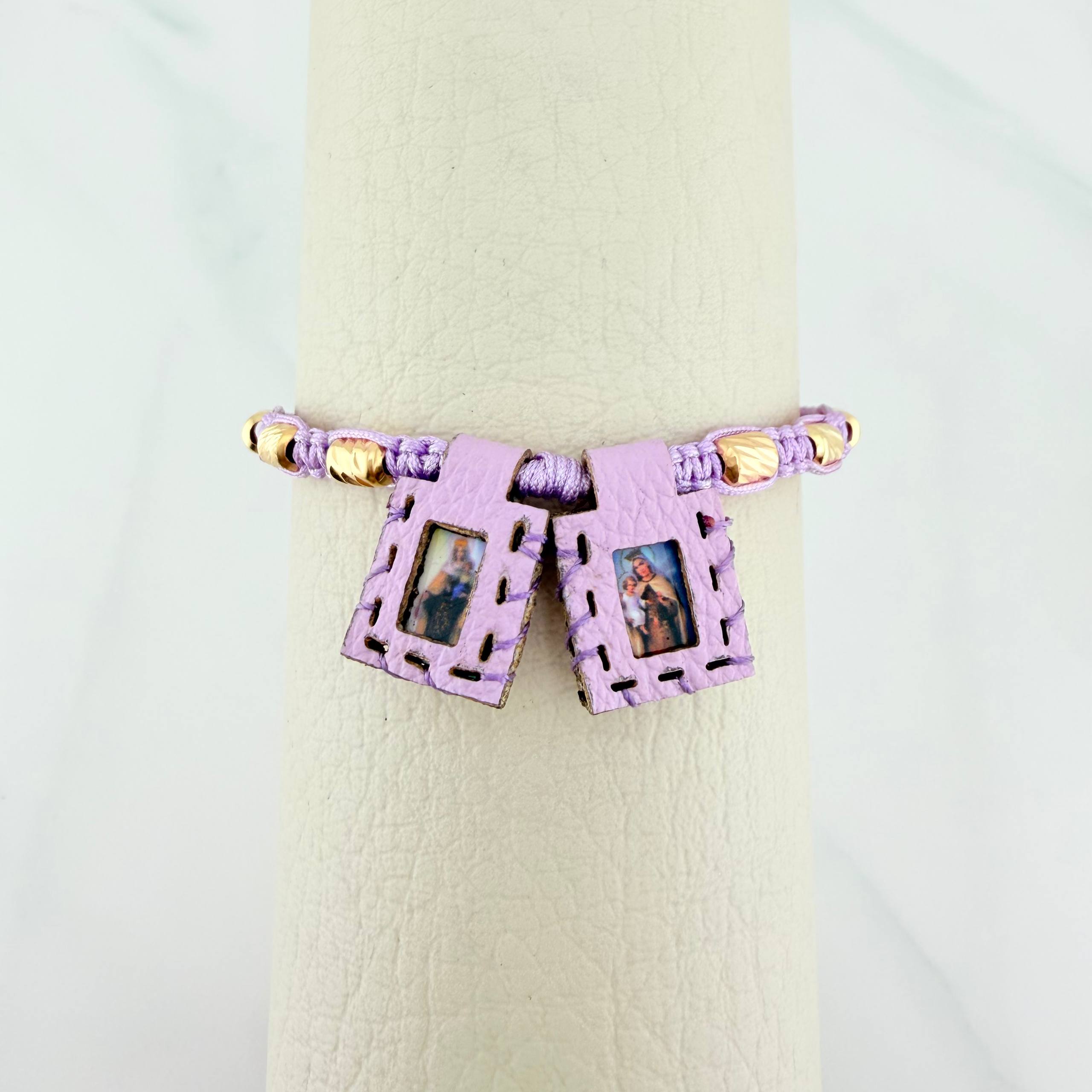 Woven Lilac Bracelet Scapular Diamond Cut Cylinders 6Units Yellow Gold 18K