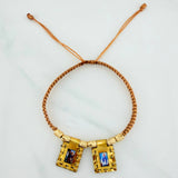 Woven Khaki Bracelet Scapular Diamond Cut Cylinders 6Units Yellow Gold 18K