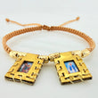 Woven Khaki Bracelet Scapular Diamond Cut Cylinders 6Units Yellow Gold 18K
