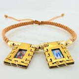 Woven Khaki Bracelet Scapular Diamond Cut Cylinders 6Units Yellow Gold 18K