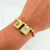 Woven Khaki Bracelet Scapular Diamond Cut Cylinders 6Units Yellow Gold 18K