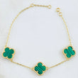Pulso Aro seguido Trebol Malaquita Verde 5.1gr / 7 3/4 in / 12mm Oro Amarillo Nac.Esp. 18K