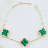 Pulso Aro seguido Trebol Malaquita Verde 5.1gr / 7 3/4 in / 12mm Oro Amarillo Nac.Esp. 18K