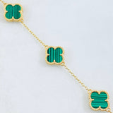 Pulso Aro seguido Trebol Malaquita Verde 5.1gr / 7 3/4 in / 12mm Oro Amarillo Nac.Esp. 18K