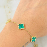 Pulso Aro seguido Trebol Malaquita Verde 5.1gr / 7 3/4 in / 12mm Oro Amarillo Nac.Esp. 18K