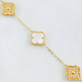 Pulso Trebol Nacar Blanco Diamantado Circones Blancos 6.85gr / 7 1/4 in / Oro Amarillo Nac.Esp. 18K