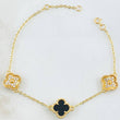 Clover Bracelet Black Onyx Diamond Cut White Zircon 5.1gr / 7in / 18K Gold