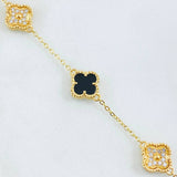 Clover Bracelet Black Onyx Diamond Cut White Zircon 5.1gr / 7in / 18K Gold