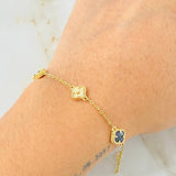 Pulso Trebol Onix Negro Diamantado 3.95gr / 7 in / Oro Amarillo Nac.Esp. 18K