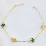 Clover Bracelet Green Malachite Diamond Cut 3.9gr / 7 1/2 in / 18K Gold +0$