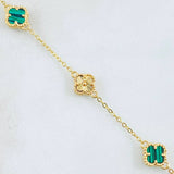 Clover Bracelet Green Malachite Diamond Cut 3.9gr / 7 1/2 in / 18K Gold +0$