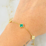 Clover Bracelet Green Malachite Diamond Cut 3.9gr / 7 1/2 in / 18K Gold +0$