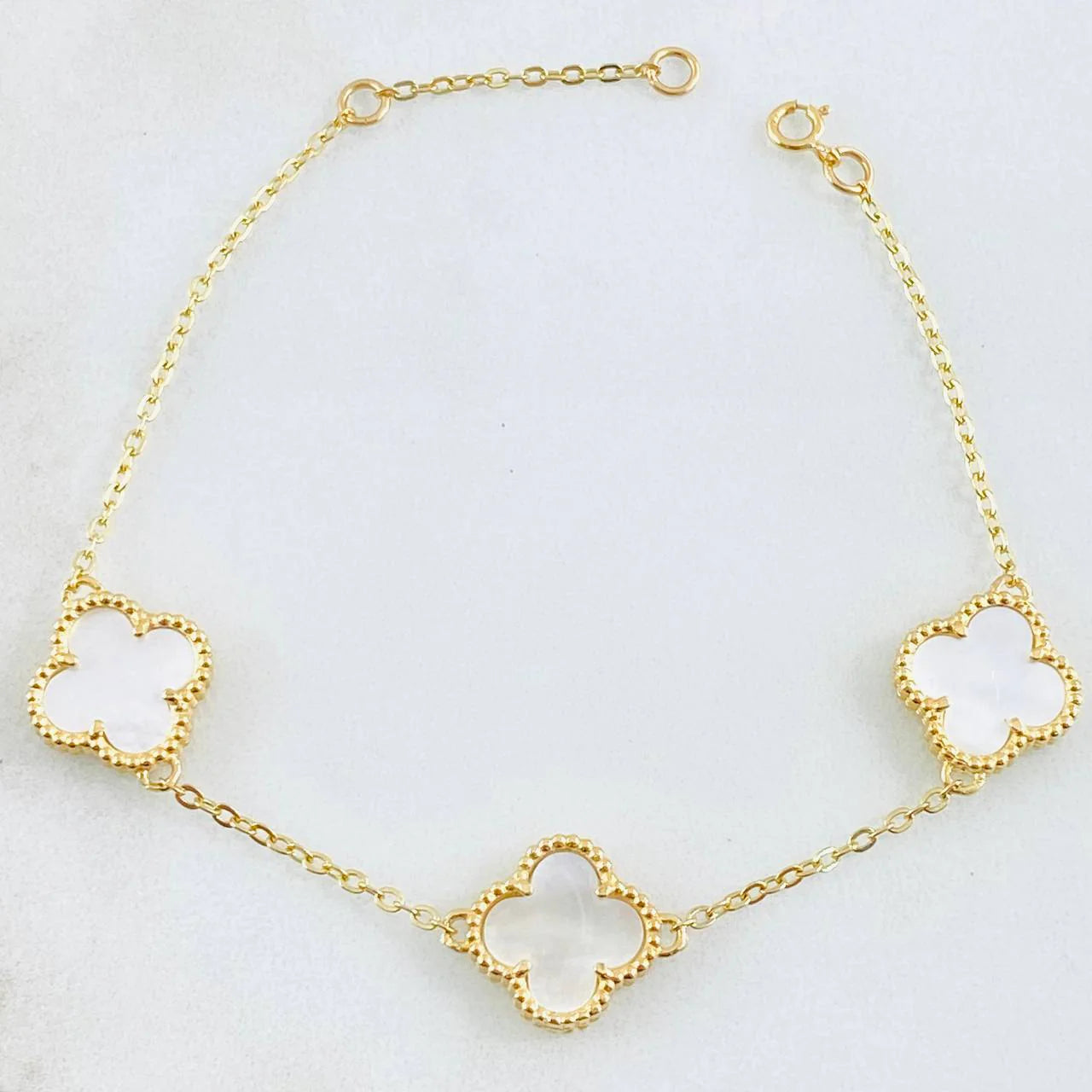 Modular Bracelet Clover White 3.75 g / 6 3/4 in - 6 in / 0.65 mm 18K Yellow Gold