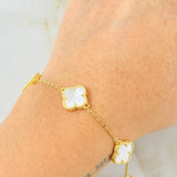 Pulso Aro seguido Trebol Nacar Blanco 5.45gr / 7 1/4 in / 12mm Oro Amarillo Nac.Esp. 18K ©